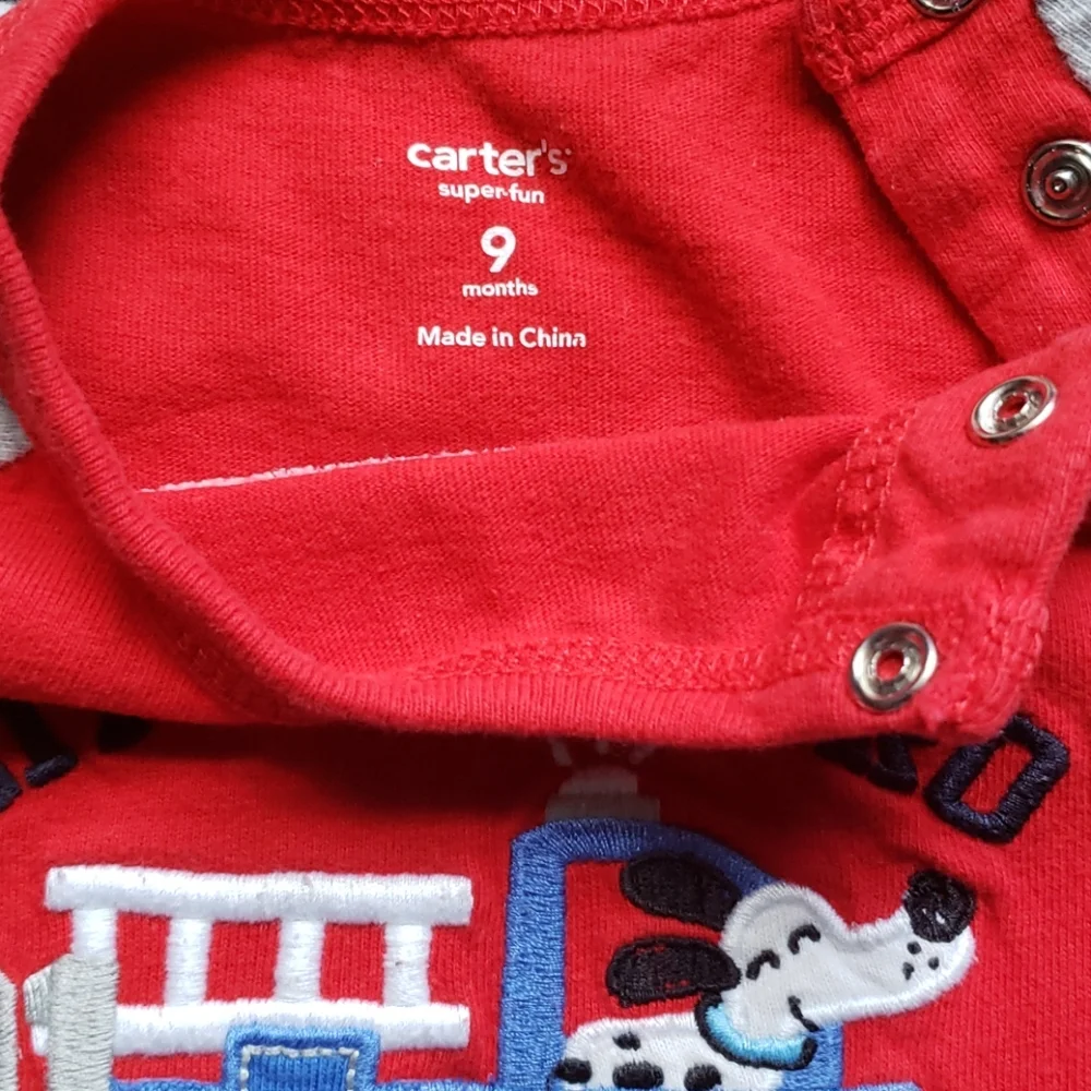 Carter's Little Hero Romper Red Gray 9 months